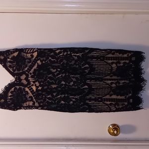 Beige and black lace and fringe dress by a.peach